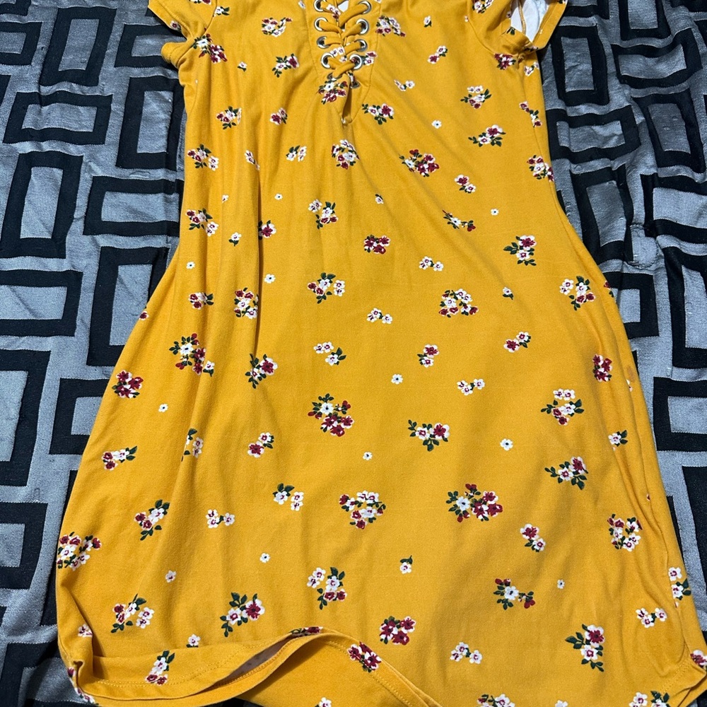 No Boundaries Mustard Floral Lace-Up Top